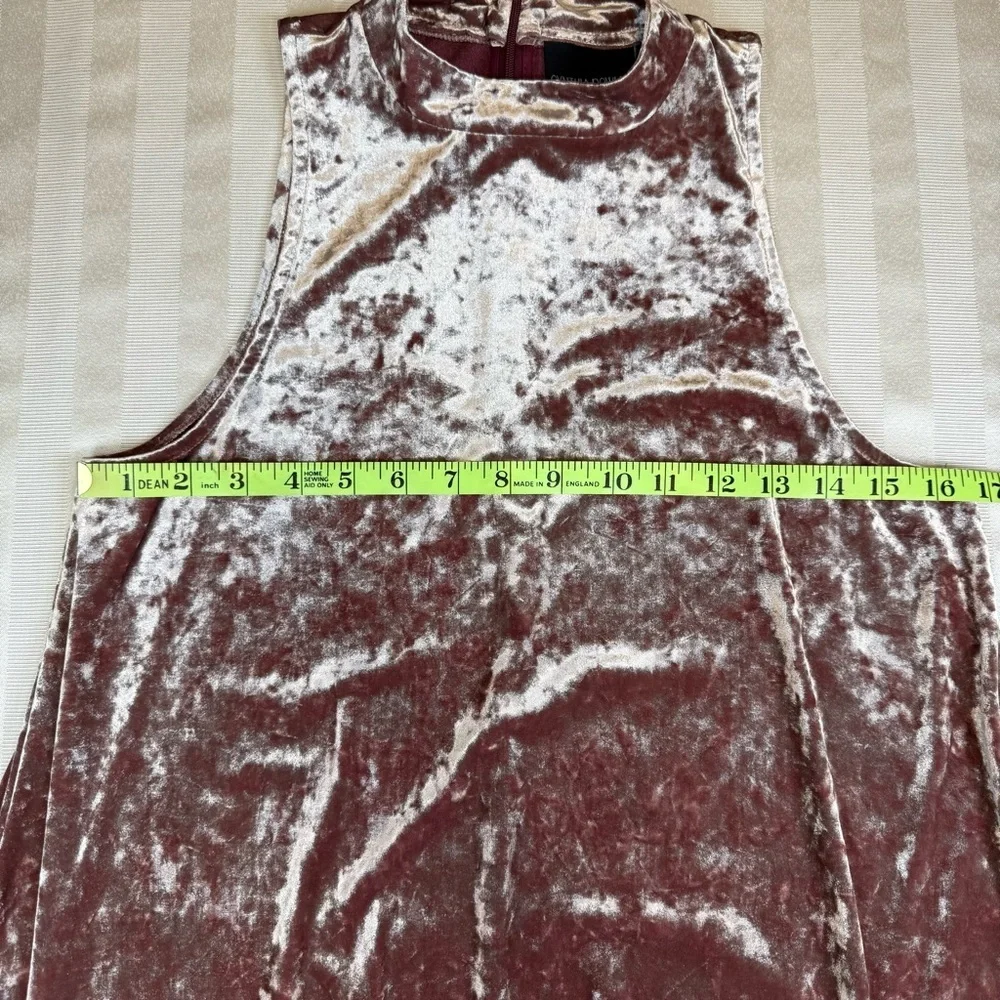 Cynthia Rowley Pink Crushed Velvet High Neck Dress Sleeveless Size Small Swing